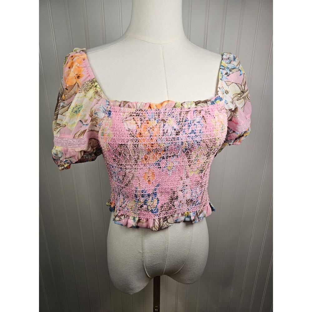 Reset By Jane Floral Smocked Crop Top Women’s Size M New Festival Bohemian